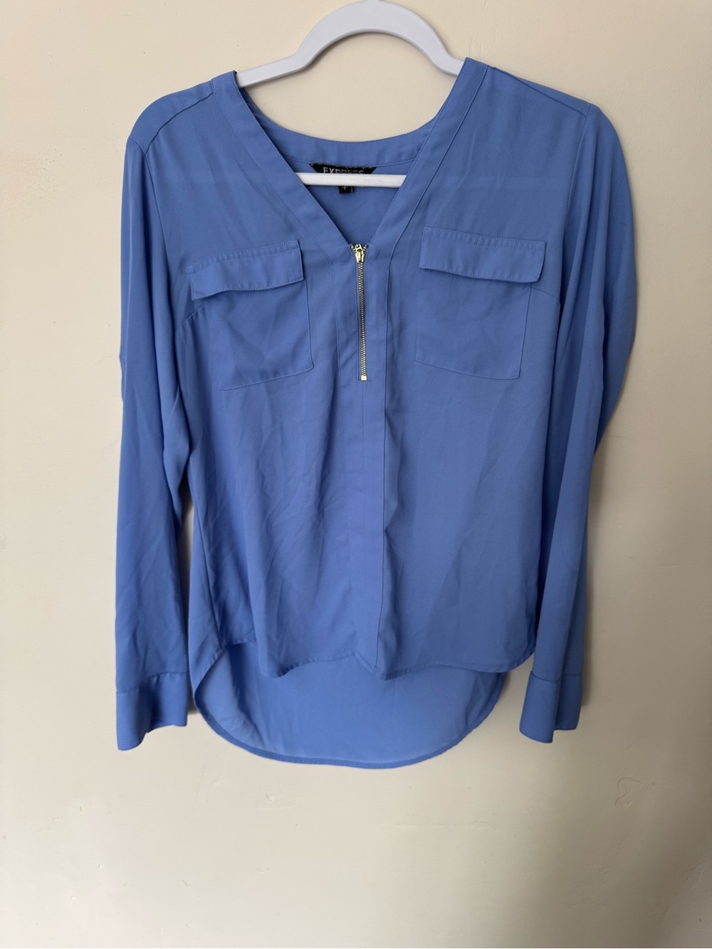 Express Women’s Blue Zip-Front Long Sleeve Blouse
